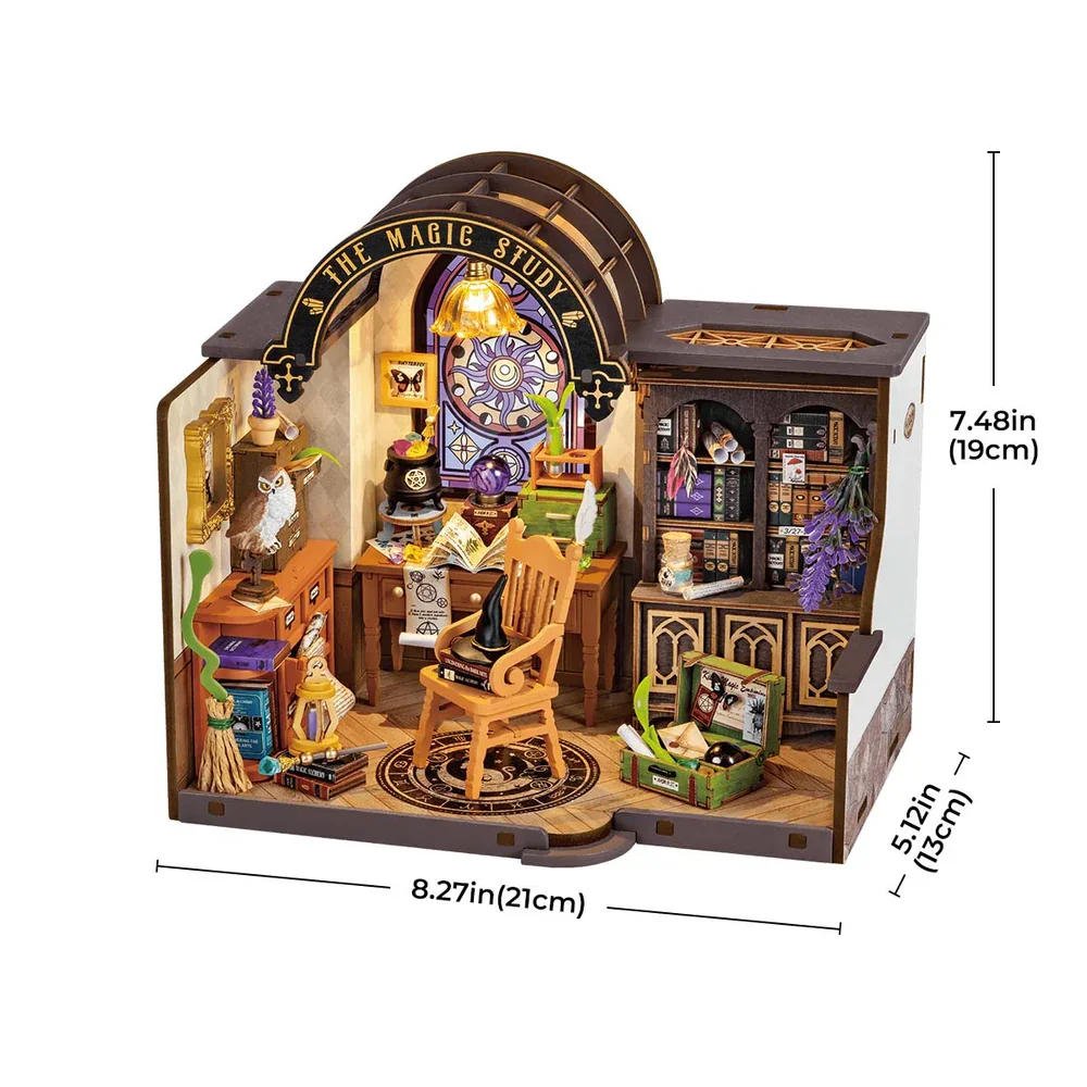 Robotime Rolife The Magic Study DIY Miniature House with Many Magic Note Books Dollhouse Decoration 3D Wooden Puzzle DG166 6