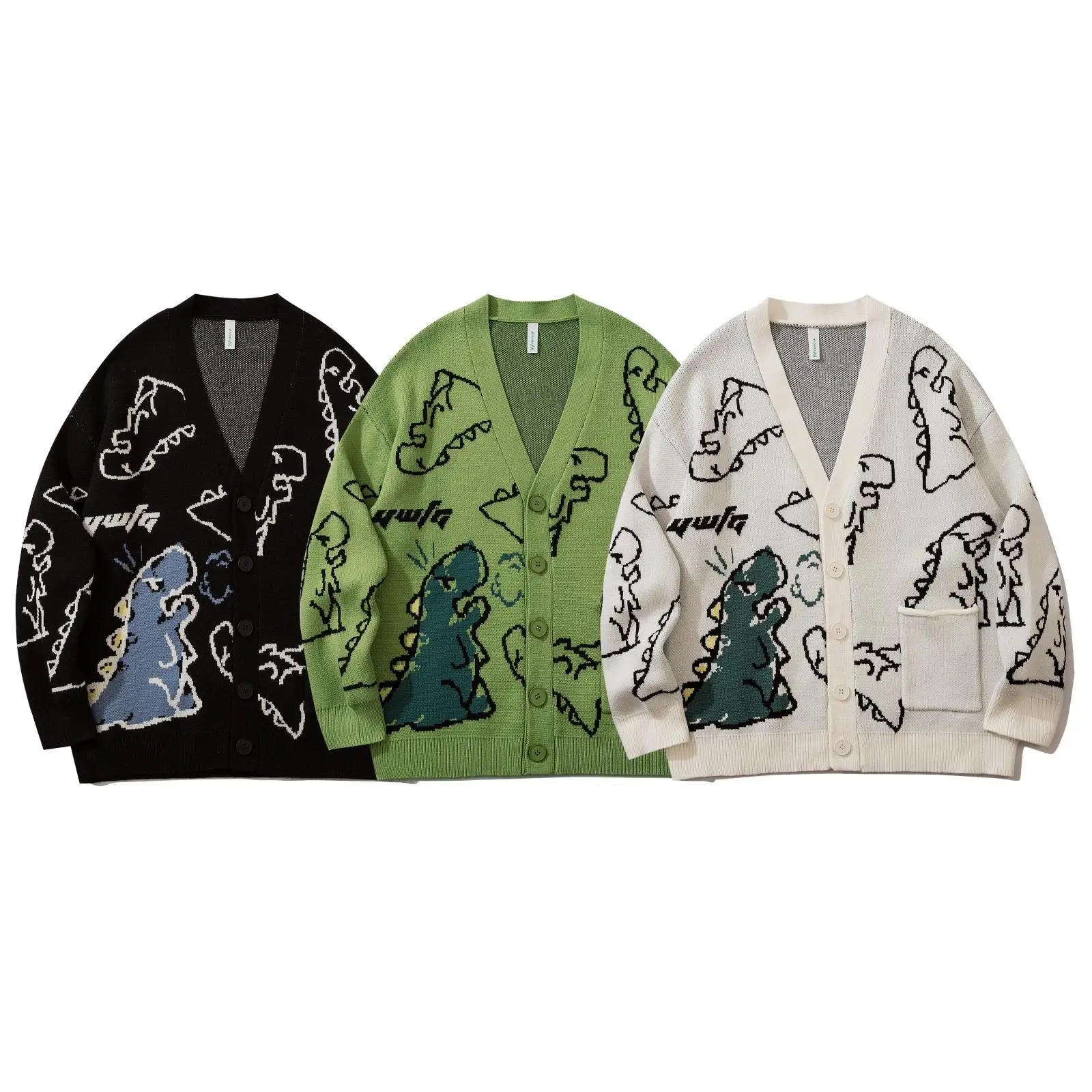 Men's Autumn and Winter Dinosaur Neutral Couple Sweater Loose Versatile Hong Kong Style Ins Knitted Cardigan Sweater Women'swear