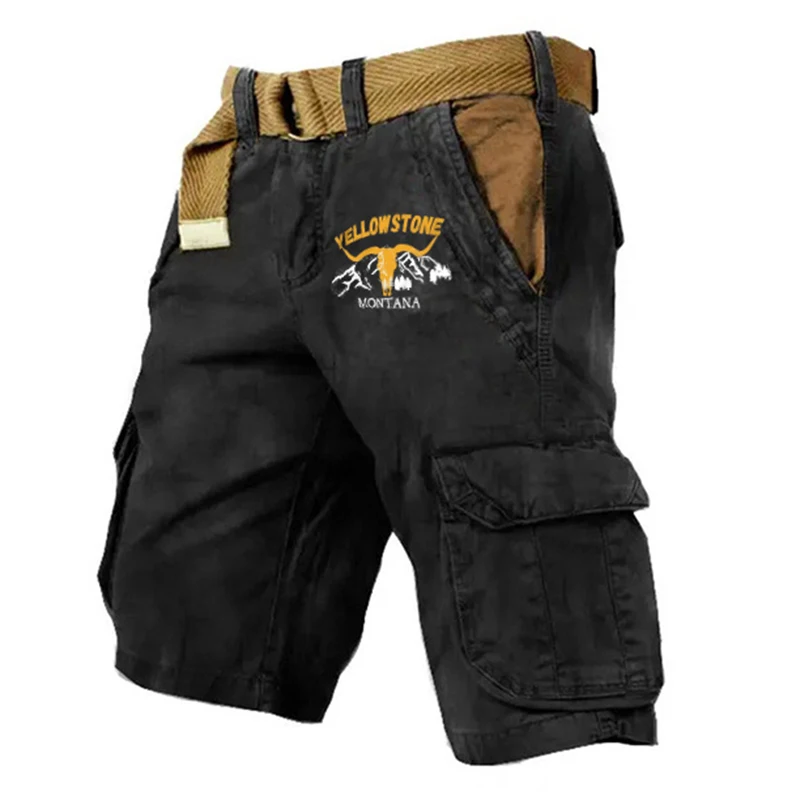 

Fashion Men Shorts Summer Casual Loose Patch Pockets Cargo Shorts Streetwear Vintage Pattern Printing Short Pant Men's Clothing