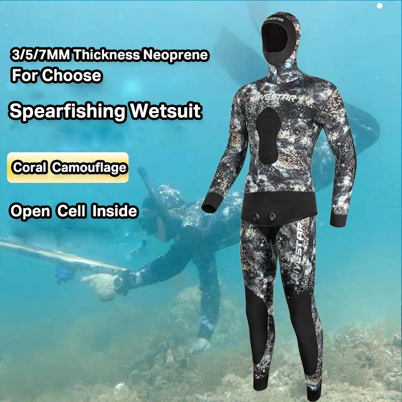 3/5/7mm Neoprene Wetsuits Men Women Spearfishing Suit Diving Open Cell  Wetsuit Wet Winter Warm Camouflage Hooded Diving Suits