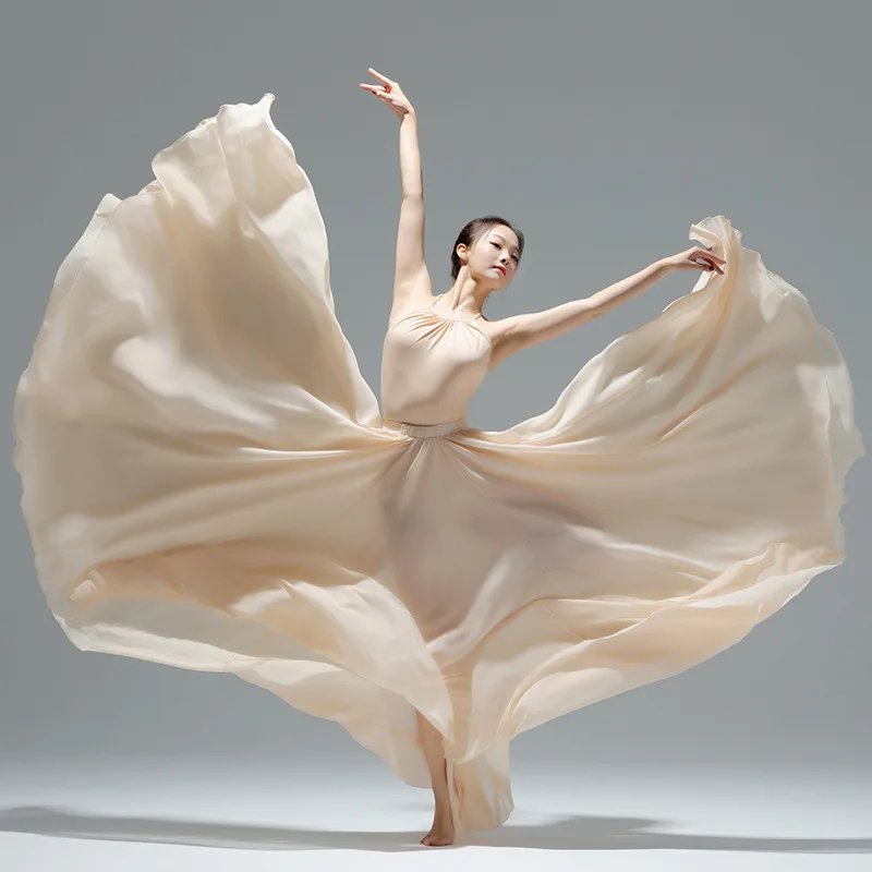 Ballet Dance Skirt Women 720 Degree Long Chiffon Skirt Dancer Practice Wear Professional Stage Dance