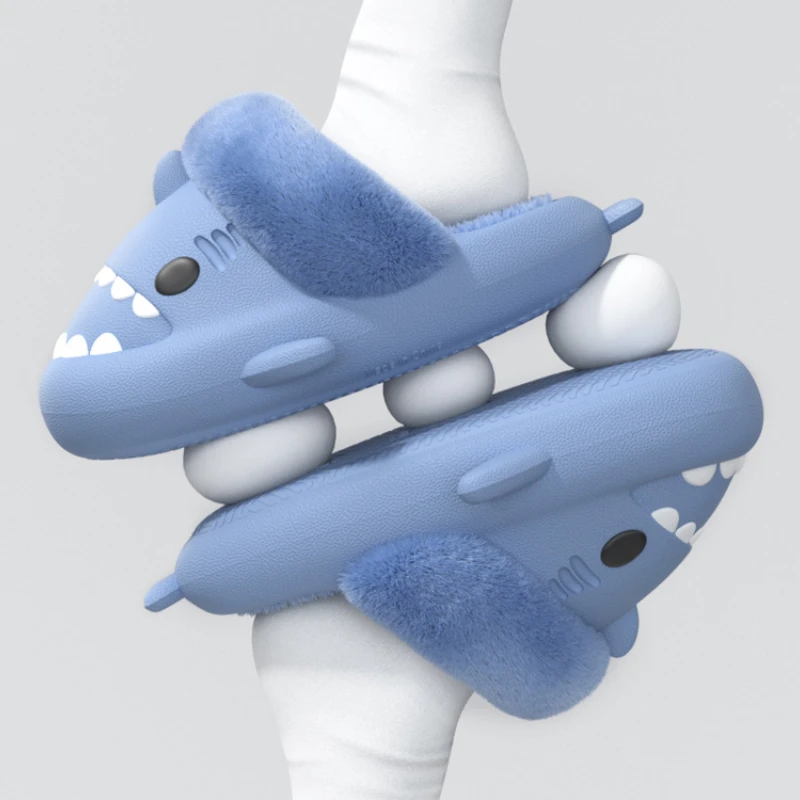 Men'S Winter Plush Shark Slippers Couple Adults Warm Fluffy Slides Soft Household Cartoon Indoor Detachable Home Cotton Shoes 3