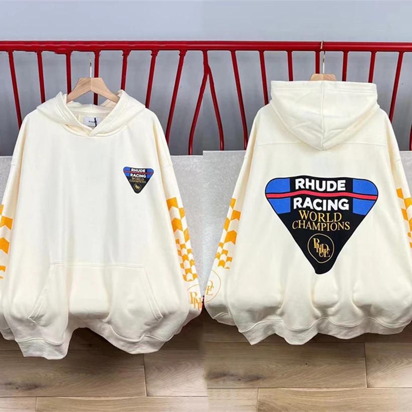 

2023 Mainland China fw Rhude Coconut Tree Racing Print Terry Moonlight Hoodie Men Women Oversize Sweatshirts Casual hoodies for