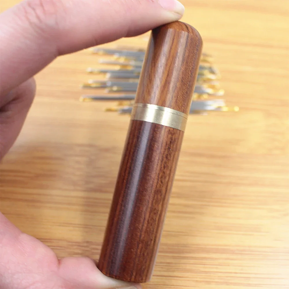 Description Picture 4 of itemDIY Sewing Needles Holder Storage Tube Wooden Box Hand Sewing Needles Case Leather Knitting Embroidery Mending Needles Container