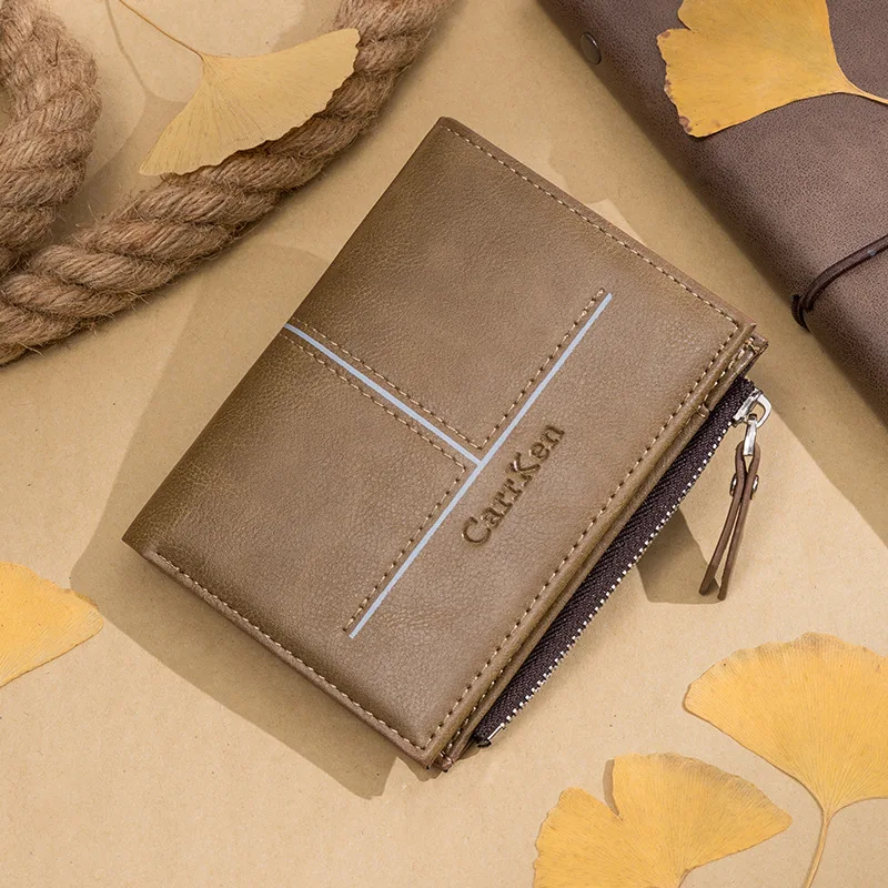 Fashion Leather Men's Short Wallet Vintage Zipper Male Coin Purse Multifunction Card Holder Large Capacity Money Wallet