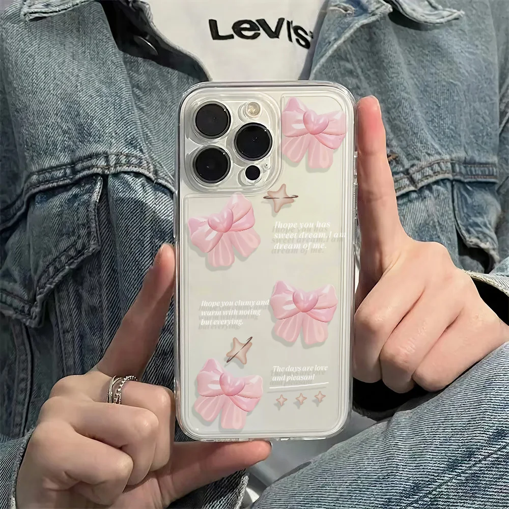 Bow Pink  Case For Iphone 14 13 11 Pro Max 12 Xs Xr X 8 7 Plus Se 2022 Tulip Pink 14Pro 13Pro 12Pro Ipones 14 Cover