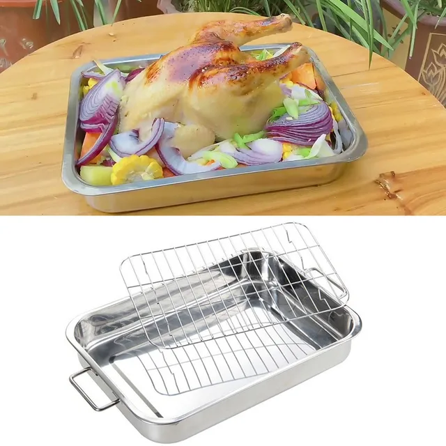Stainless Steel Deep Roasting Tray with Grill Rack 6