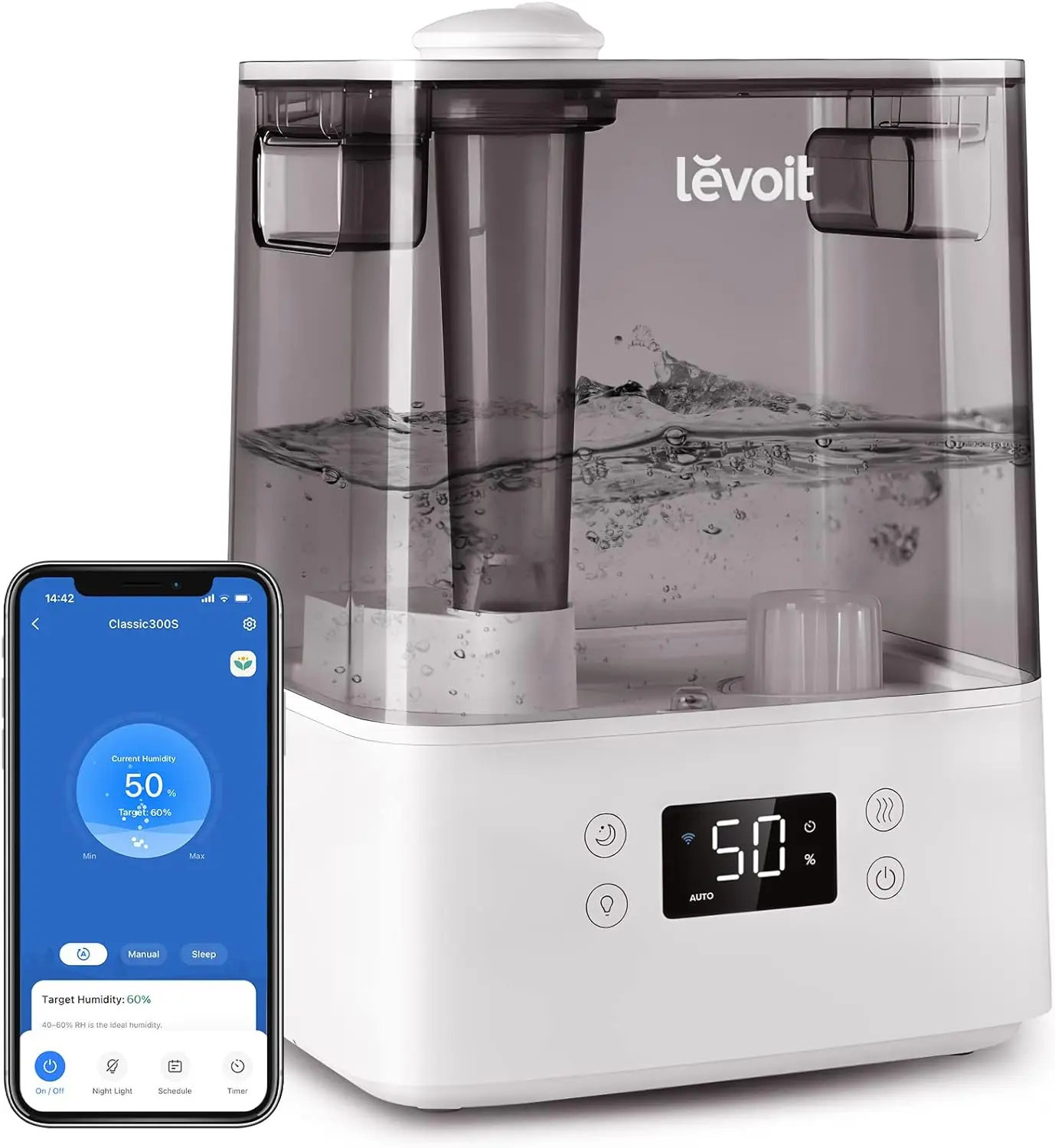 

LEVOIT Humidifiers for Bedroom Large Room Home, (6L) Cool Mist Top Fill Essential Oil Diffuser for Baby & Plants Gray