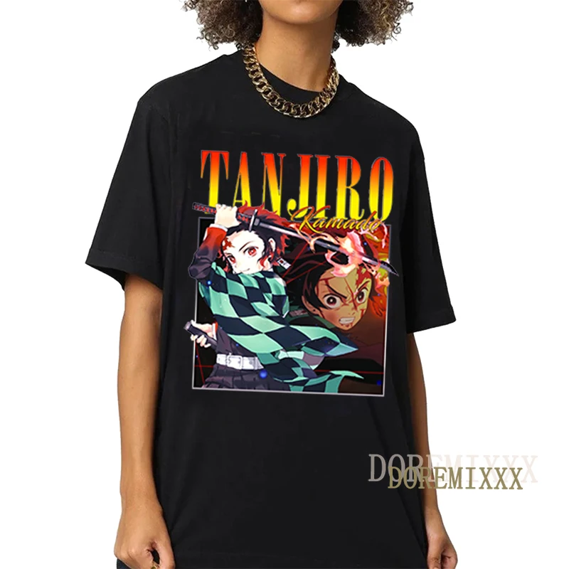 Vintage Demon Slayer T Shirt Men Short Sleeve Kimetsu No Yaiba Nezuko T
