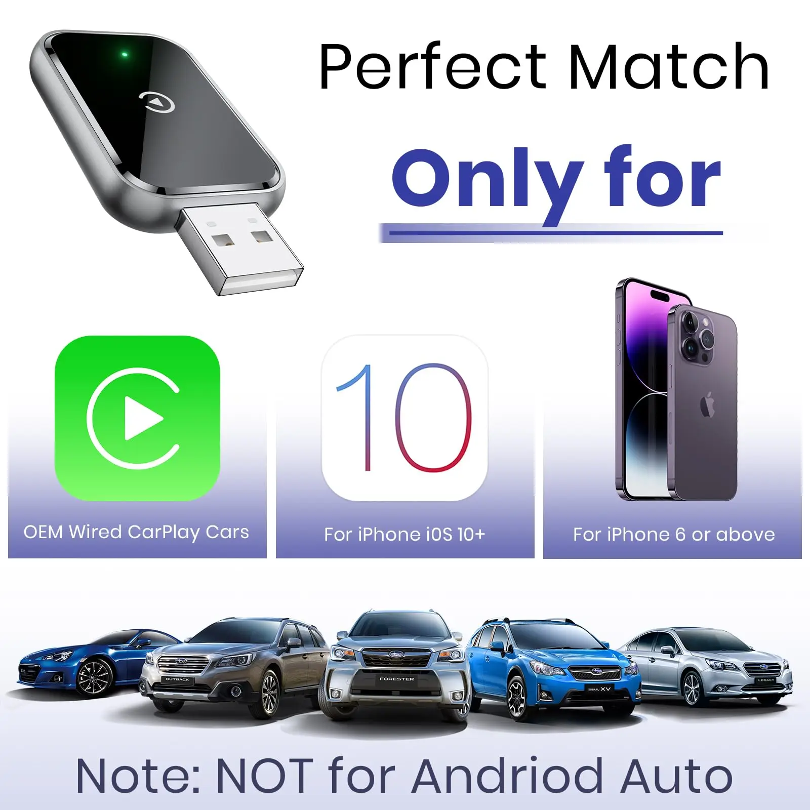 Wireless CarPlay Adapter for iPhone, Convert Wired to Wireless Apple CarPlay Adapter, Mini Size with Extension Cable USB & USB-C