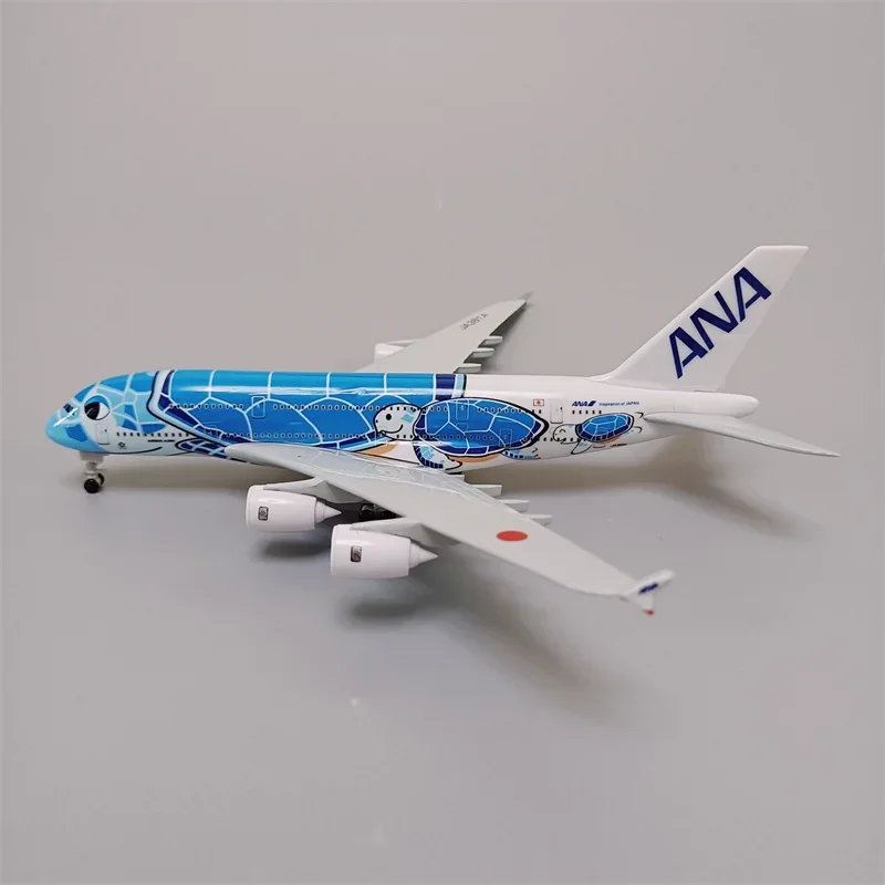 

18*20 см, сплав металла, Япония, Air ANA, аэробус A380, мультфильм, морская черепаха, авиакомпании, голубой литый самолет, модель самолета с колесами