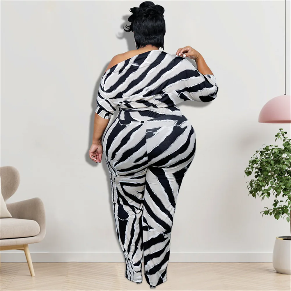 Wmstar Women's Jumpsuit  XL- 5XL Plus Size One Piece Outfits Half Sleeve Office Lady Striped New Bodysuit Wholesale Dropshipping