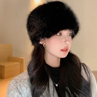 Mongolian Smooth Fluffy Plush Basin Hat New Fox Thickened Warm Bucket Caps Ear Protection Windproof Outdoor Flat Hat Ladies 1