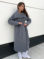 Bornladies Women Loose Quilted Jackets Parkas Winter Coats Oversized Warm Long Belt Puffer Jackets Ladies Cotton Padded Jacket 1