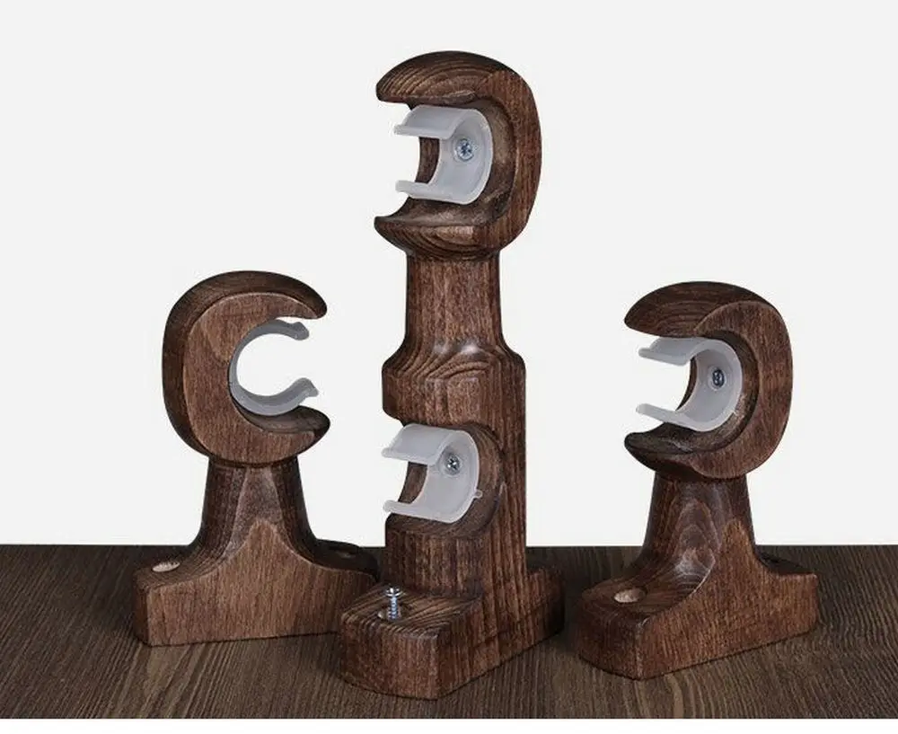 Wooden Natural Beech Walnut Curtain Rod 30mm Bracket Support Holder Terminal Ring Madea Soporte Anillas