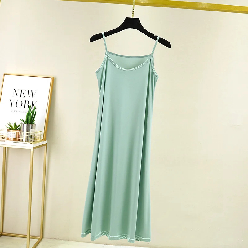 Women Full Slip Dress Seamless Full Slips Under Dress Women Summer Sleeveless Ice Silk Petticoat Underskirt Sexy Slim Strap Nightdress Plus Size