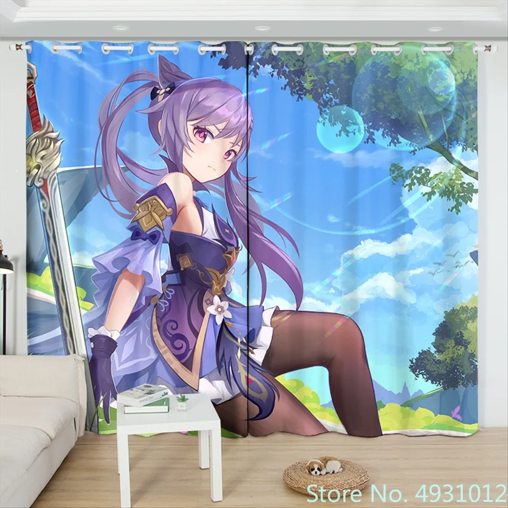 

2023 Genshin Impact Blackout Curtain 2 Panels Keqing Fischl Anime Printing Window Drape for Living Room Home Decor Treatments