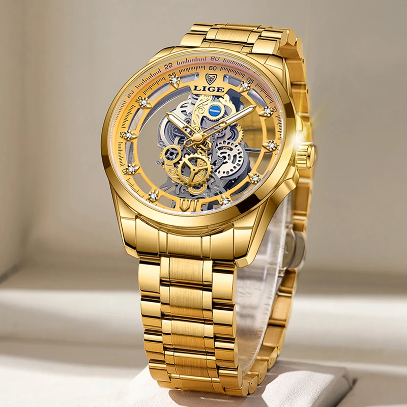 2024 New Men Watch LIGE Fashion Military Quartz Wrist Watches For Men Top Brand Luxury Hollow Skeleton Waterproof Watch Men