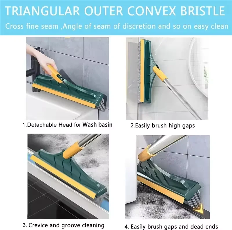 Spazzola Per Pavimenti 2 In 1 Con Raschietto - Setole Rigide Per Pulizia Angoli E Fughe - Foto 3
