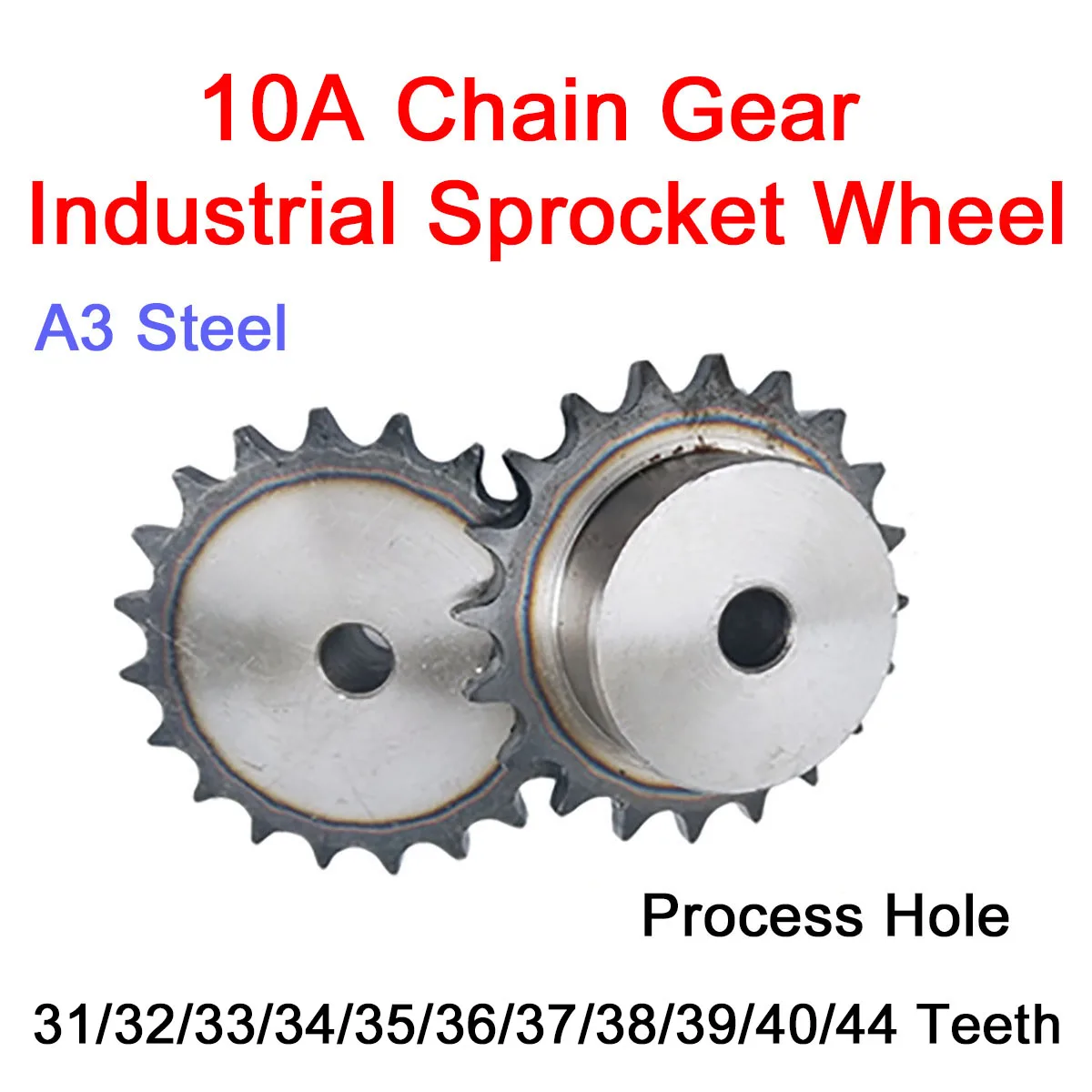 

1Pc 10A Chain Gear 31/32/33/34/35/36/37/38/39/40/44 Teeth A3 Steel Industrial Convex Sprocket Process Hole Tooth Pitch 15.875mm