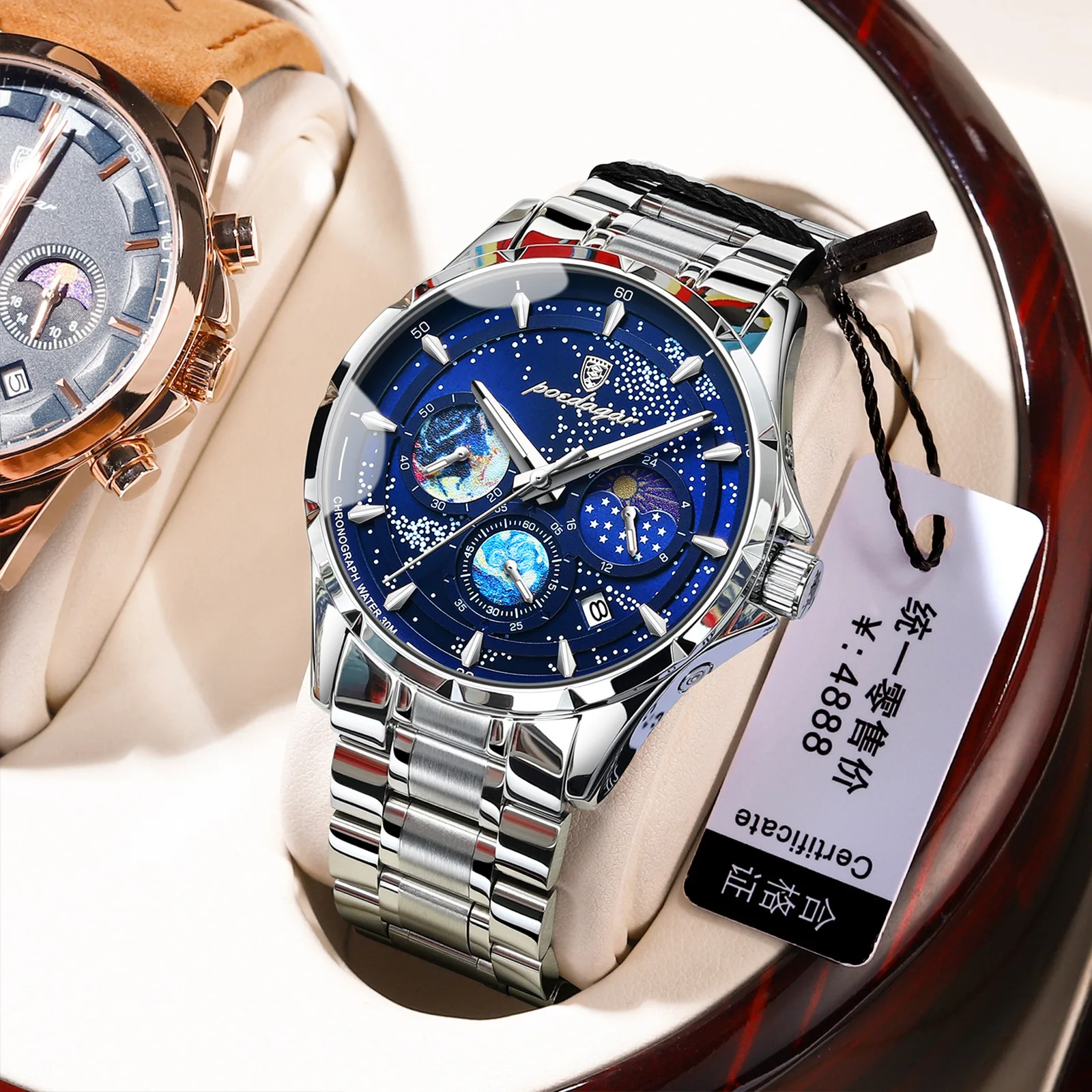Brand multi-functional luminous commercial versatile gold men's watch waterproof quartz watch   poedagar