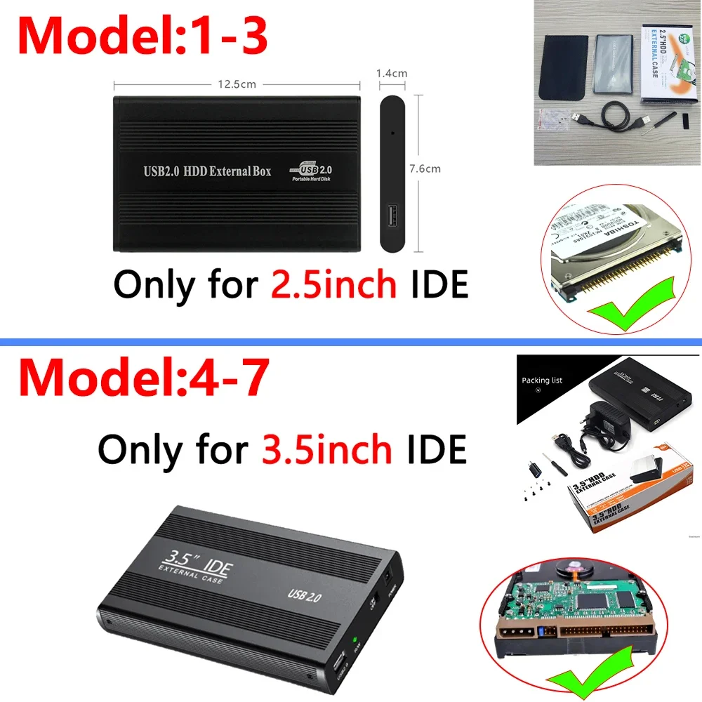 3.5 인치 IDE HD 2.5 인치 HDD USB2.0 하드 드라이브 디스크 2.5 3.5 인치 인클로저 외부 상자 데스크탑 컴퓨터 PC 노트북 전화