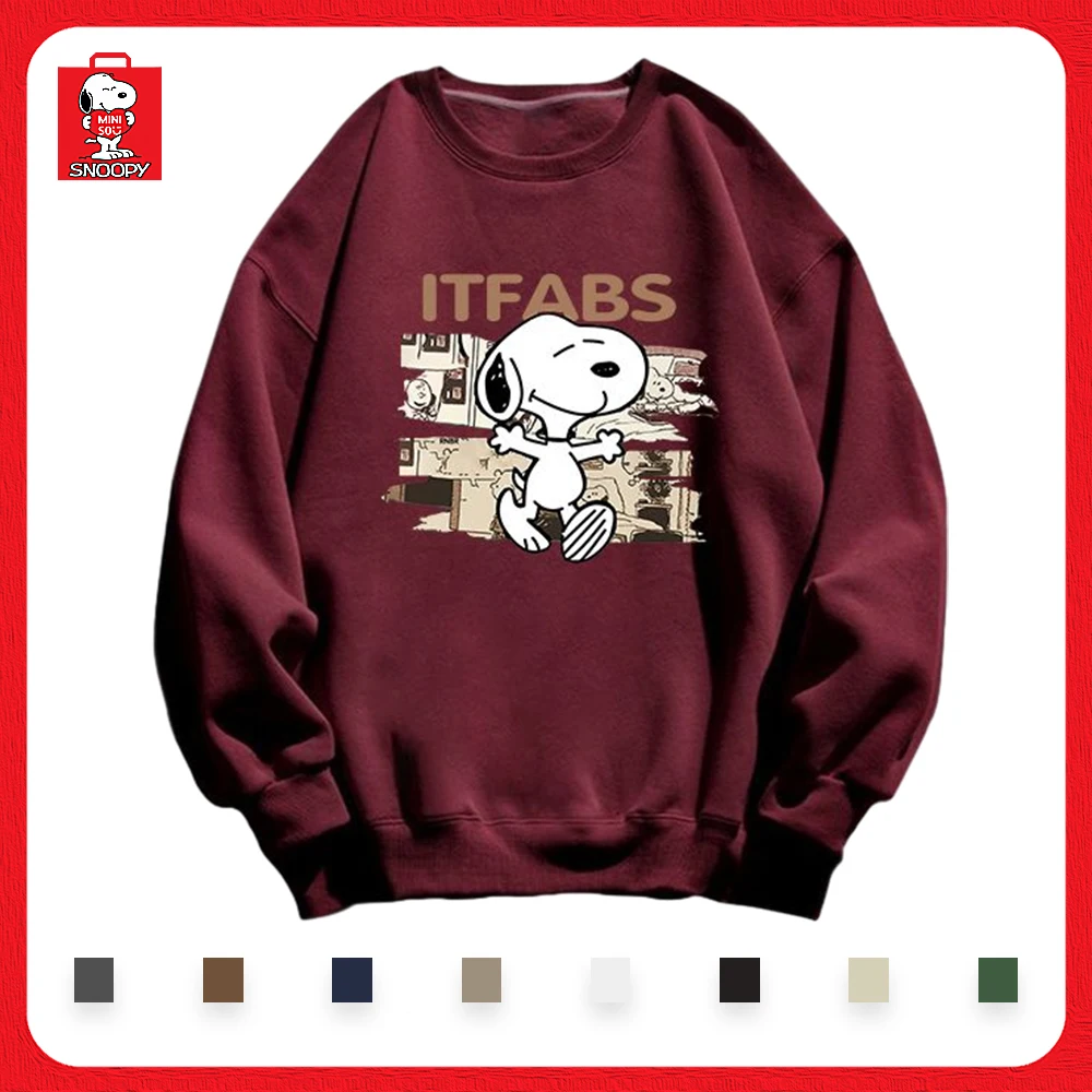 

Miniso студенческий стиль нишевый Снупи мультфильм печать осень и зима секция тонкий круглый шейный хлопок свитер с свободным топом подарок