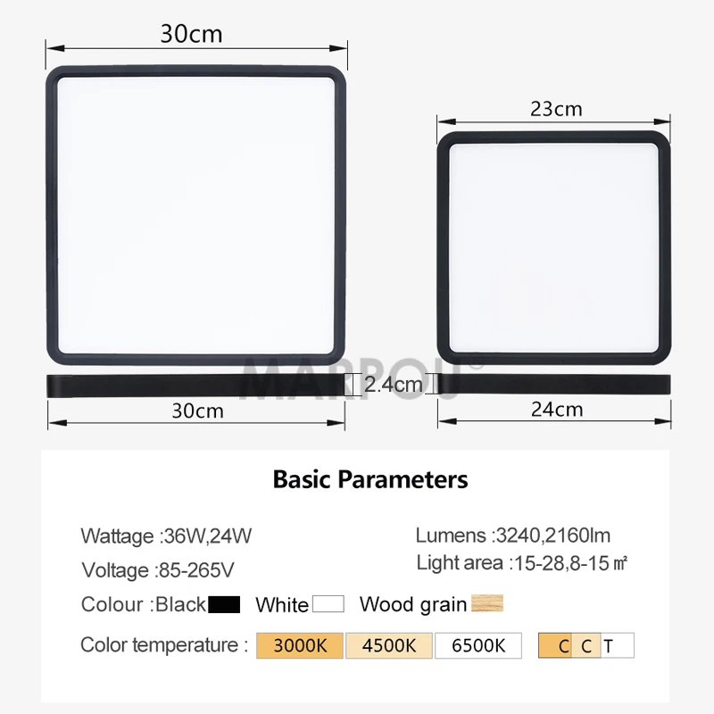 MARPOU 2.4 سنتيمتر رقيقة جدا led ضوء السقف مربع ال...