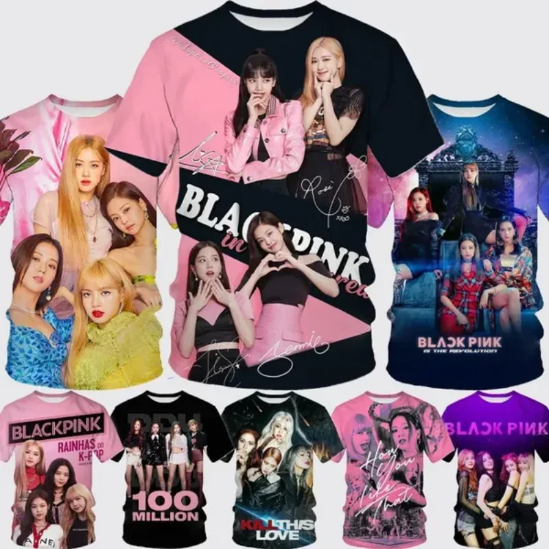 

New Korean Pop Music Black Pink Girl Group 3D Print T-shirt for Women Fashion Casual Star Singer Poster Unisex Oversized T Shirt