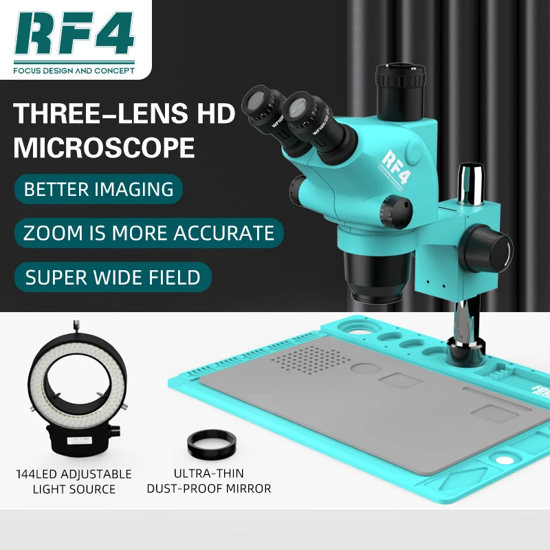 

RF4 RF6565TVD2 6.5-65X Continuous Zoom Trinocular Stereo with HD Camera 144 LED Lamp Phone Motherboard Repair Tool