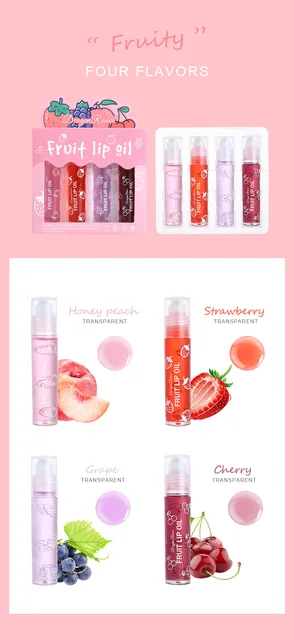 Lip Oil, 6PCS Fruity Flavors Lip Oil Set, Roll-On Lip Gloss Set, Strawberry  Orange Grape Avocado Cheery Peach Flavor,Transparent Lip Gloss, Non Toxic