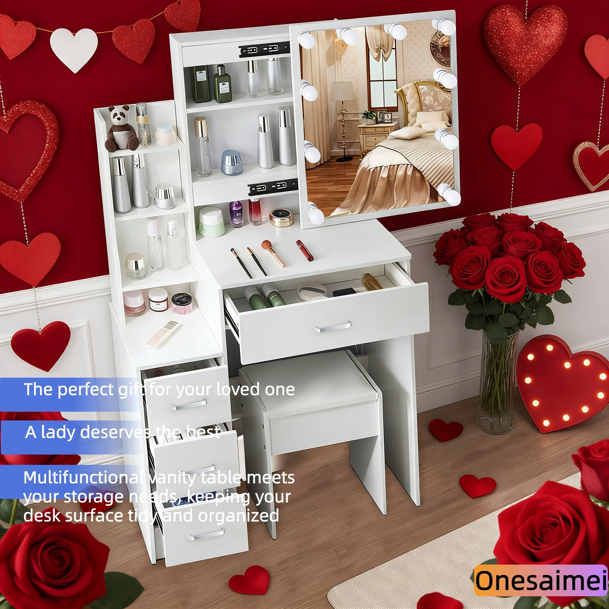 New home dressing table with vanity mirror Features three colour modes and adjustable brightness Ideal birthday gift