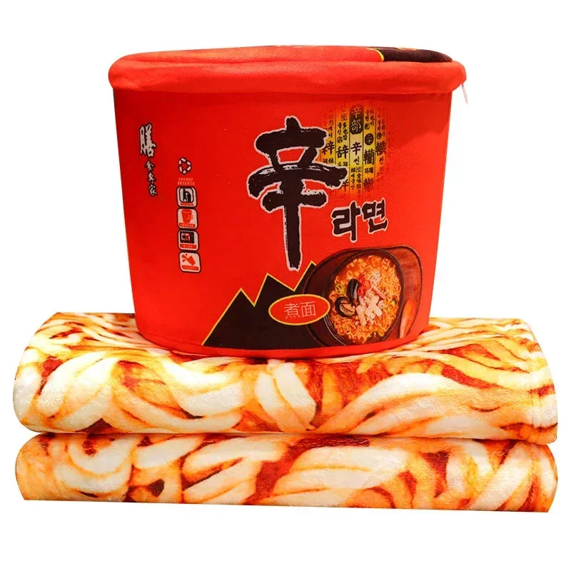 21x21x26cm Cup Noodle Plush Pillow Instant Noodle Bucket with Flannel Blanket 2-in-1 Car Nap Pillow Traveling Present Home Decor 5