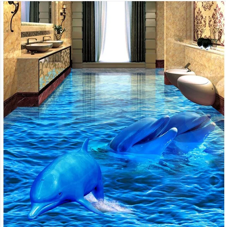 waterproof self-adhesion  home decoration blue ocean floors 3d floor painting wallpaper