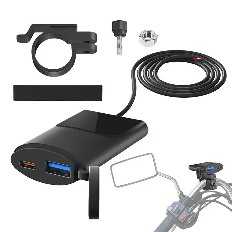 오토바이 USB 충전기 듀얼 포트 오토바이 QC 3.0 고속 충전기 어댑터, 자전거 LED 디스플레이, 휴대폰 충전기 어댑터 액세서리