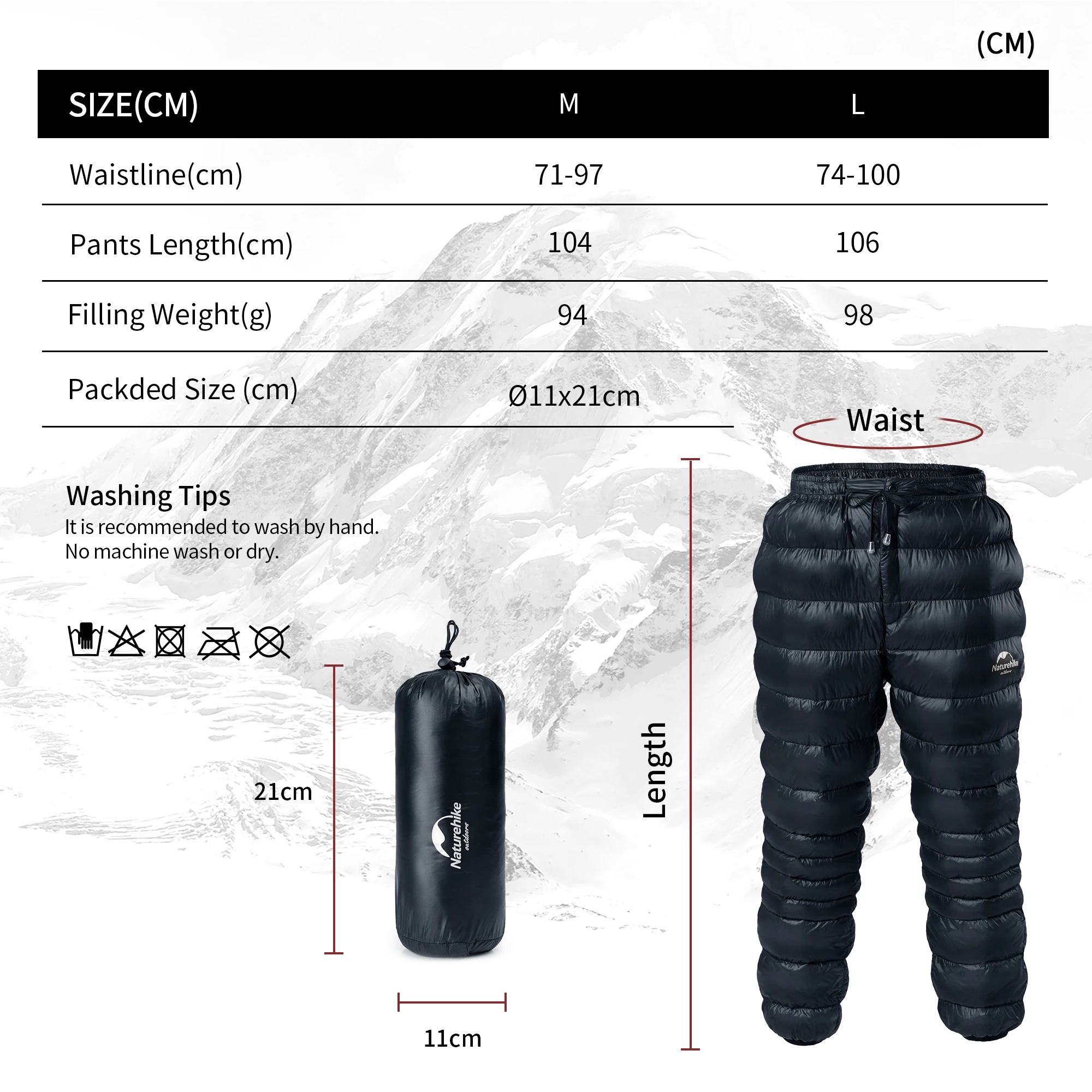 Down Pants Naturehike Outdoor Camping Duck Down Ultralight Mountaineering Hiking Waterproof DW-90