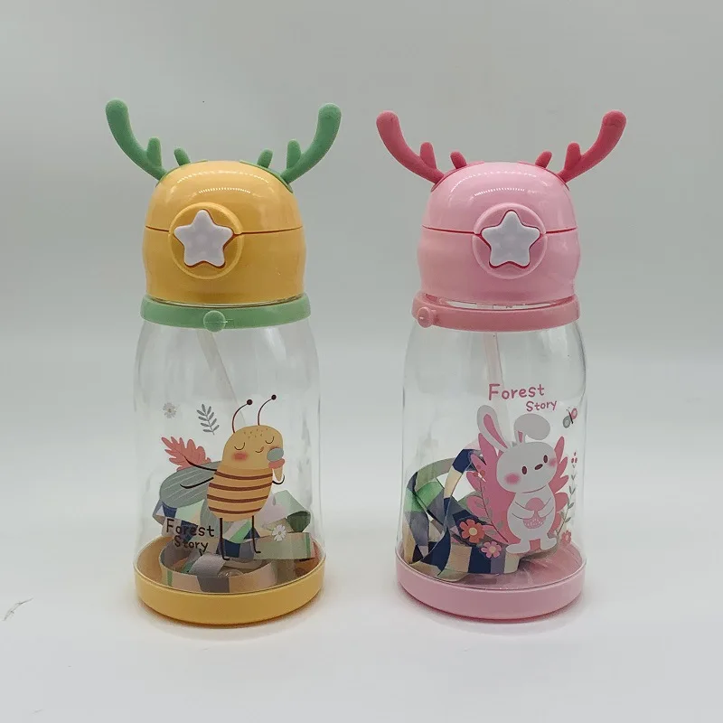 Water Bottle Children's Plastic Antler Straw High Appearance Level Large Capacity Kettle Summer