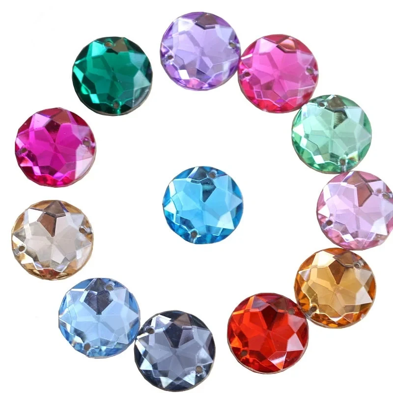Sew On Rhinestones 6 Sizes Glitter Acrylic Round Sewing Accessories Crystals For Garment Y3493