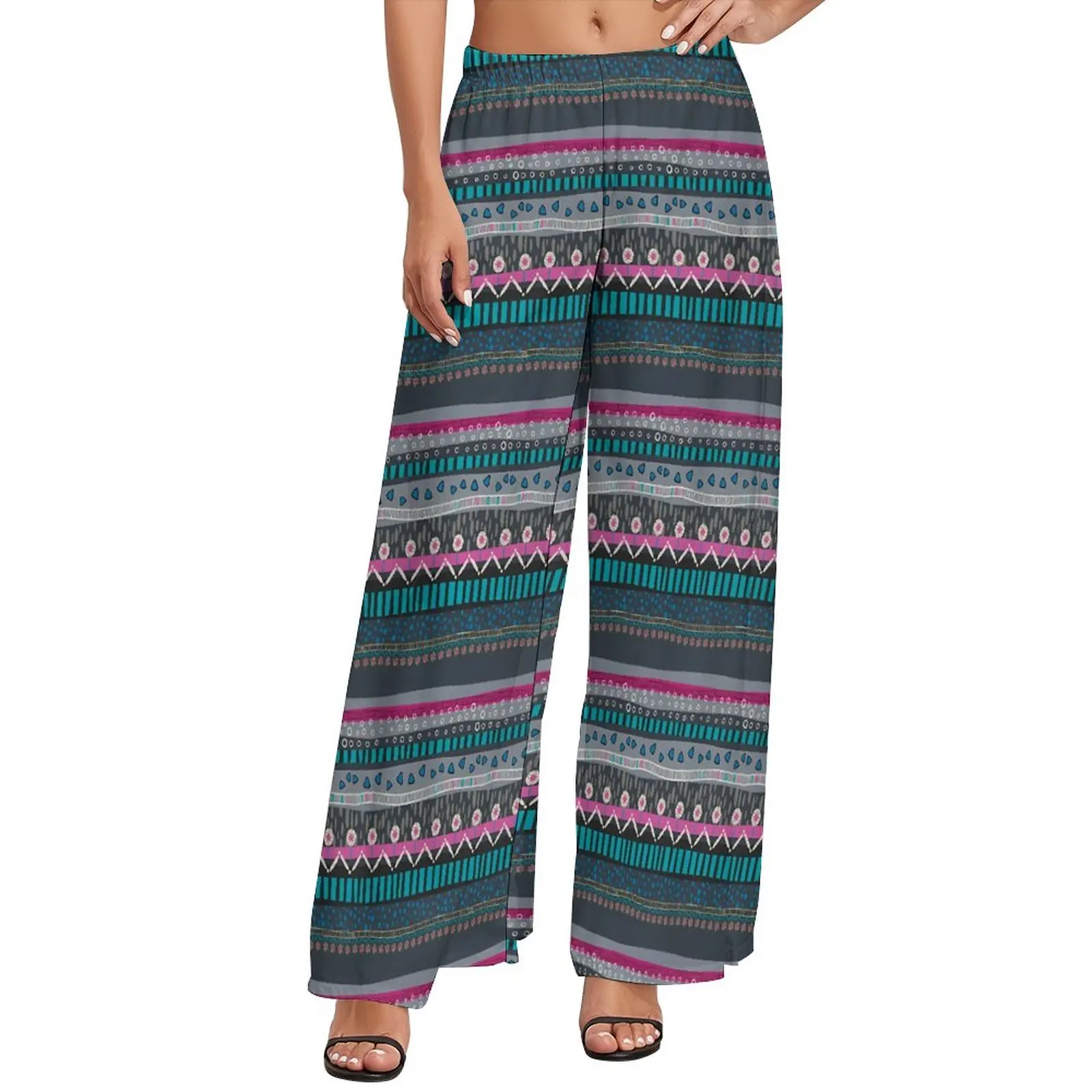 

Floral Tribal Print Pants Grey Blue Aesthetic Straight Wide Leg Pants Elastic Waist Casual Trousers Big Size 5XL 6XL