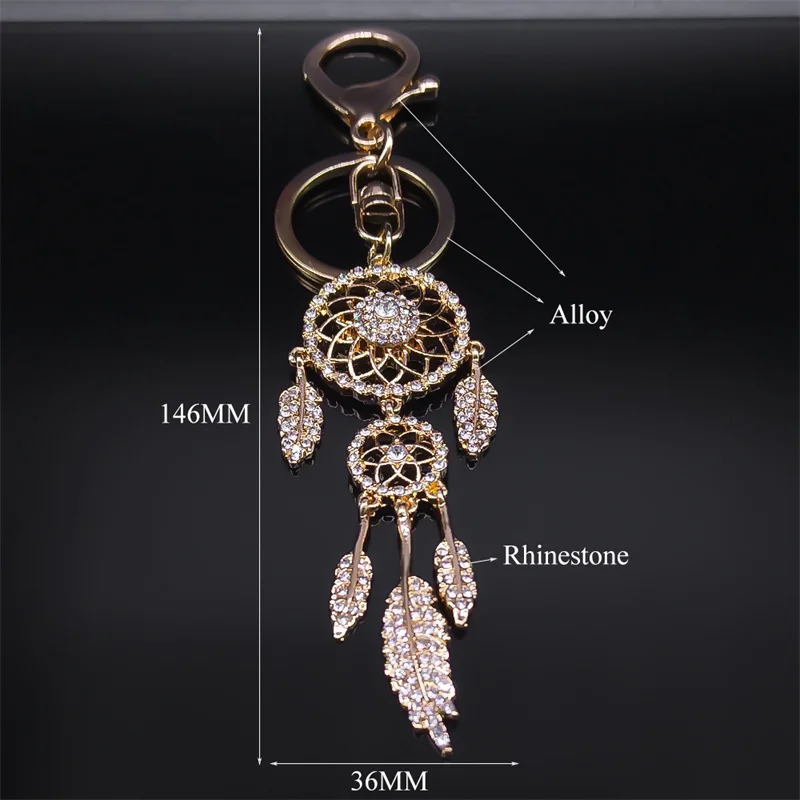 Dream Catcher Shinny Crystal Key Chain Women Rhinestone Bling