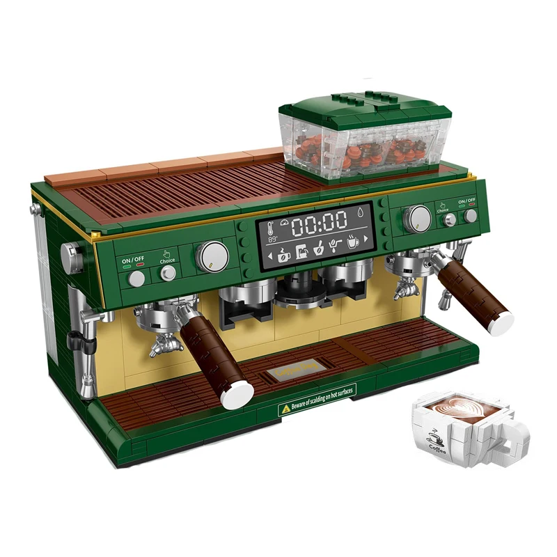 

New Creative Idea Double Coffee Machine Building Blocks Bread Machines Cafe Corner Mini Bricks Toys for Chidren Christmas Gifts