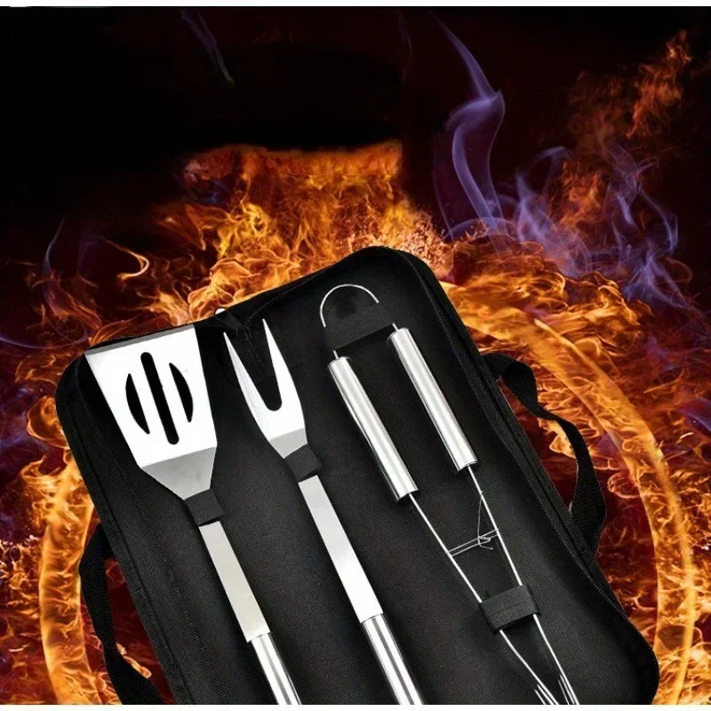 Stainless Steel Camping Barbecue Tool Set Portable Outdoor BBQ Utensils with Carry Bag Kitchen Forks Clips Shovels Grilling Kit 3