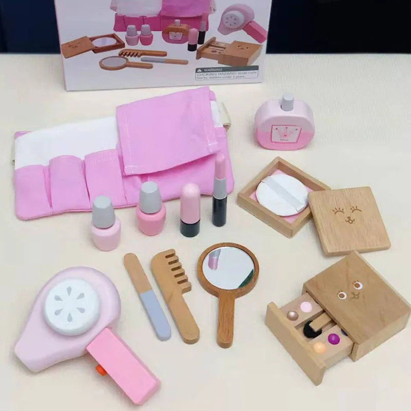 12 Pcs Beautiful Makeup Set Girls Toys Pretend Play Kid Salon Make Up Toys Simulation Wooden Toy For Girls Dressing Cosmetic