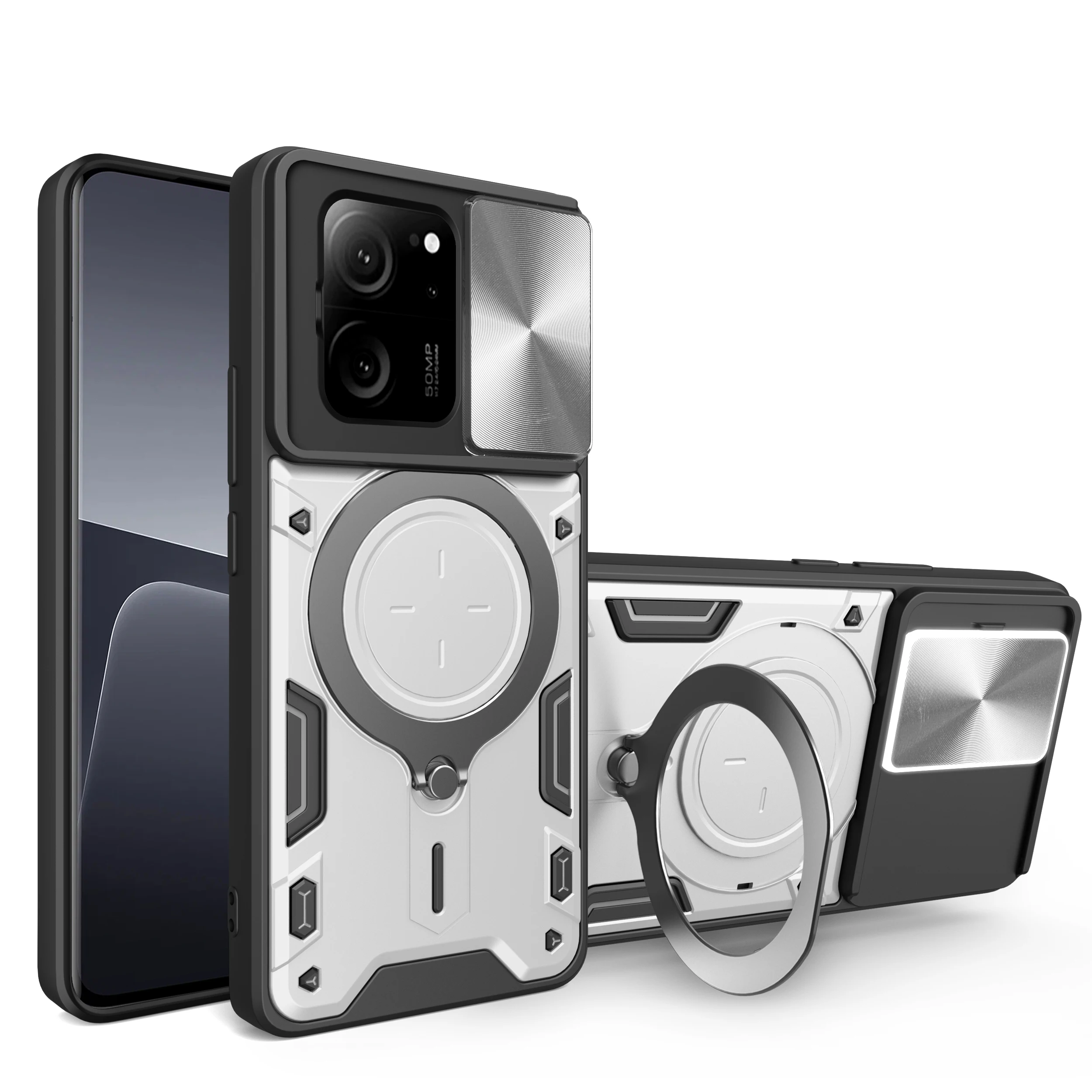 Fall Für Xiaomi 13T 12T 11T Redmi Hinweis 13 12 11S Poco F5 X5 Pro Magnetische rotat Cama Slide Protector Ring 360 Stand_voghion.com