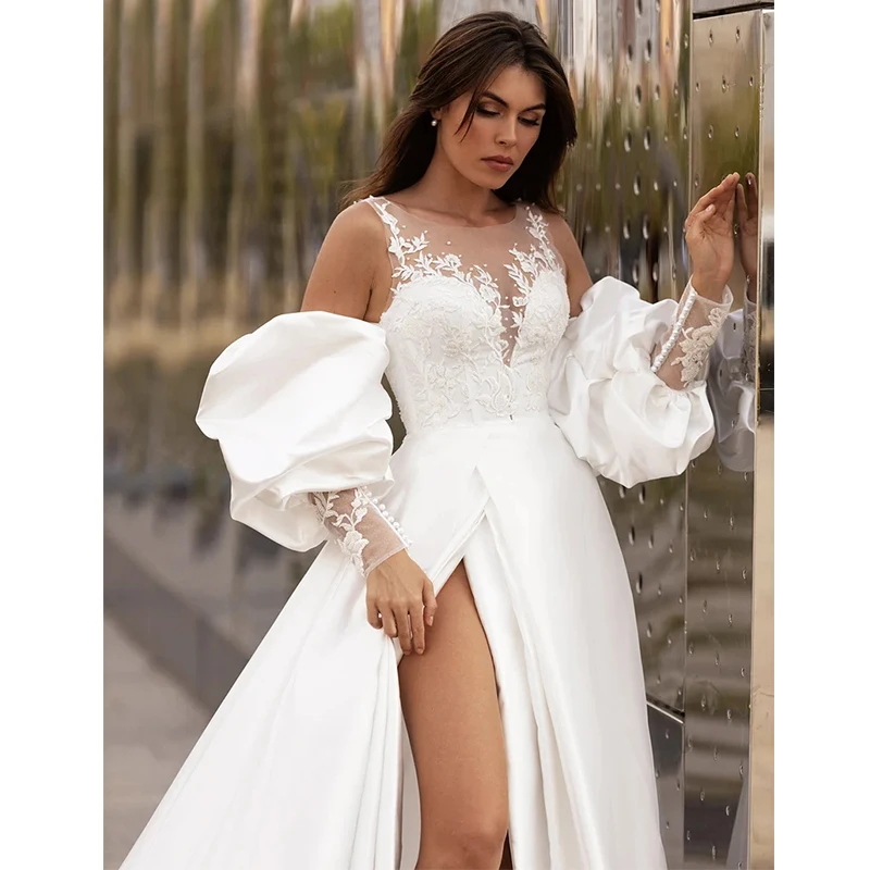 

Wedding Sleeve White Lace Appliqued Pearls Puff Elbow Loose Style Summer Wedding Accessories Detachable Bridal Sleeves 2022