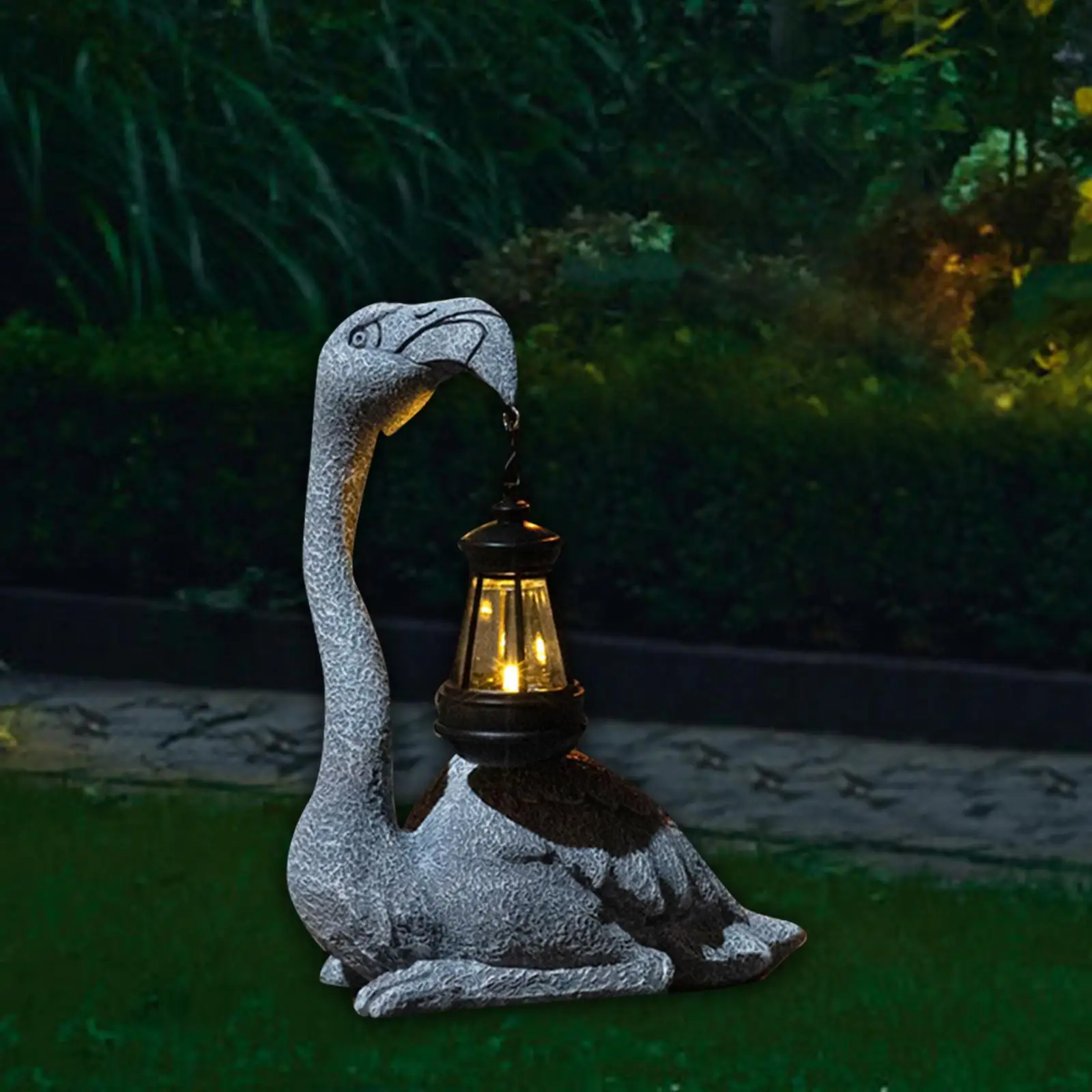 Flamingo Figurines Solar Lamp Resin Flamingo Decor for Porch Balcony Outdoor