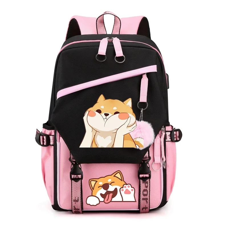 

Школьные рюкзаки с рисунком из аниме Сиба-ину для девочек, ранец для ноутбука с рисунком аниме, розовая Дорожная сумка на плечо для девушек