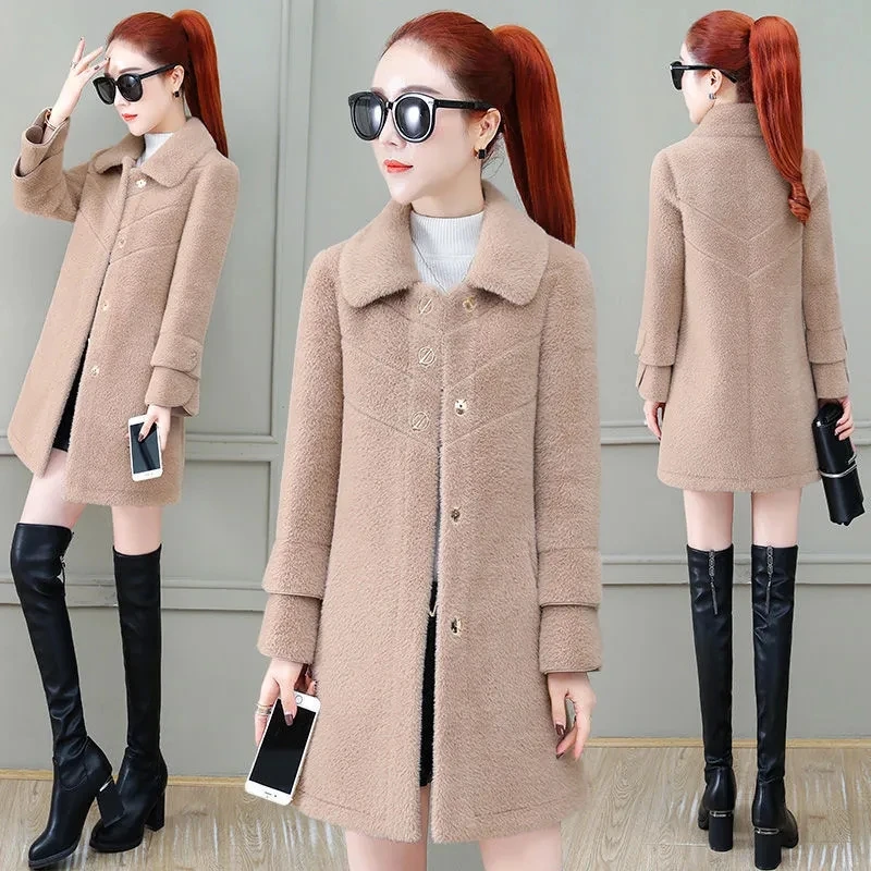 

Faux Mink Velvet Coat Womens 2022 Autumn Winter Korean All-match Casual Fashion Woolen Coats Thick Plus Size Warm Long Parkas