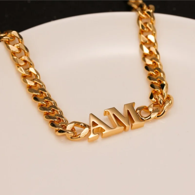 

LeeChee Custom Thick Cuban Chain Hip Hop Name Stainless Steel Necklace Men Women Party Jewelry Gifts
