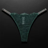 String en dentelle Sexy orné de cristaux, sous-vêtements respirants à dos en T pour femmes européennes, dos en T Transparent, grande taille S-XL 3